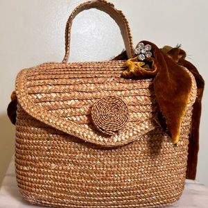 Straw Weave Handbag with Magnetic Button Closure